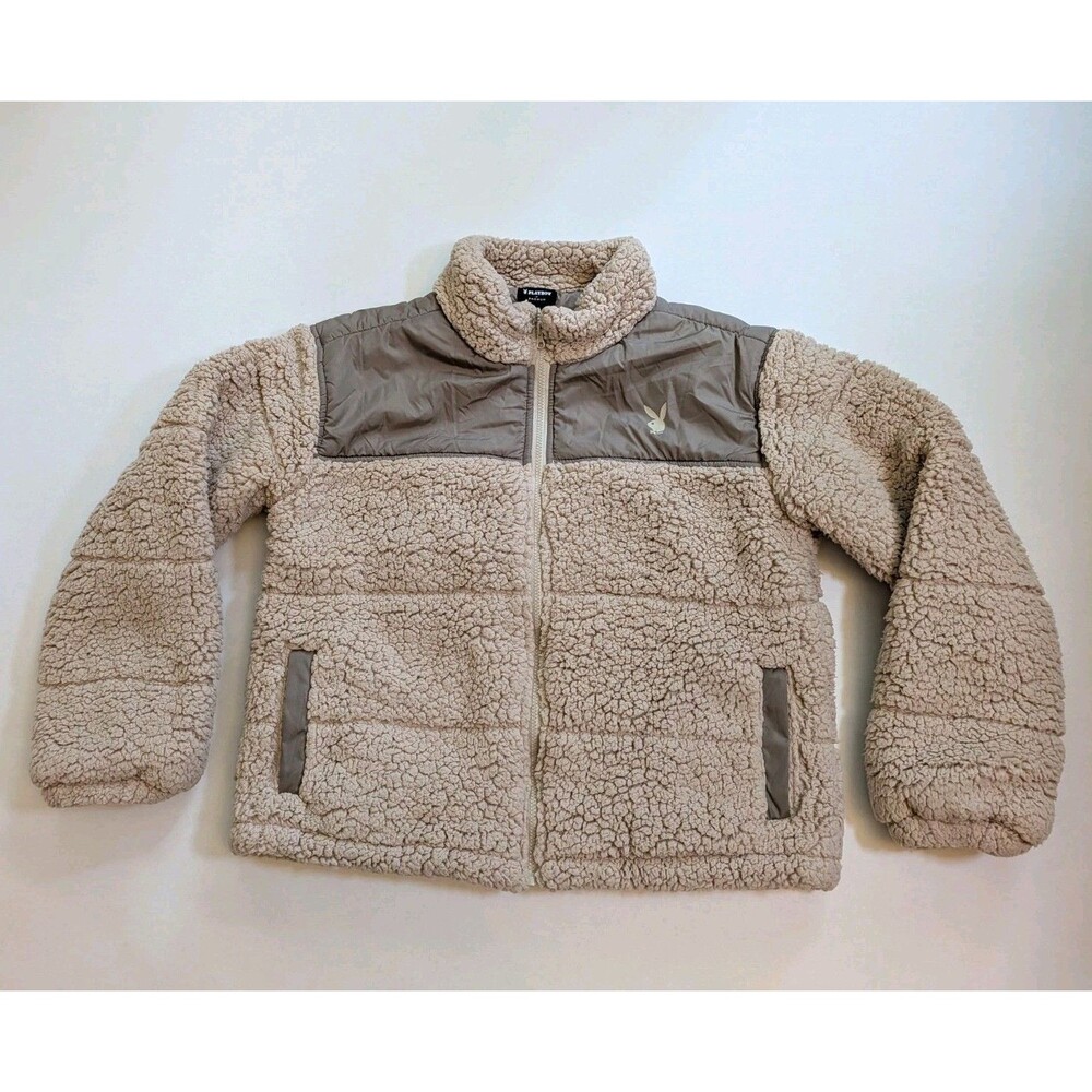 PacSun x Playboy Womens Sherpa Cropped Full Zip Jacket Sz M/L Gorp Chunky Y2K